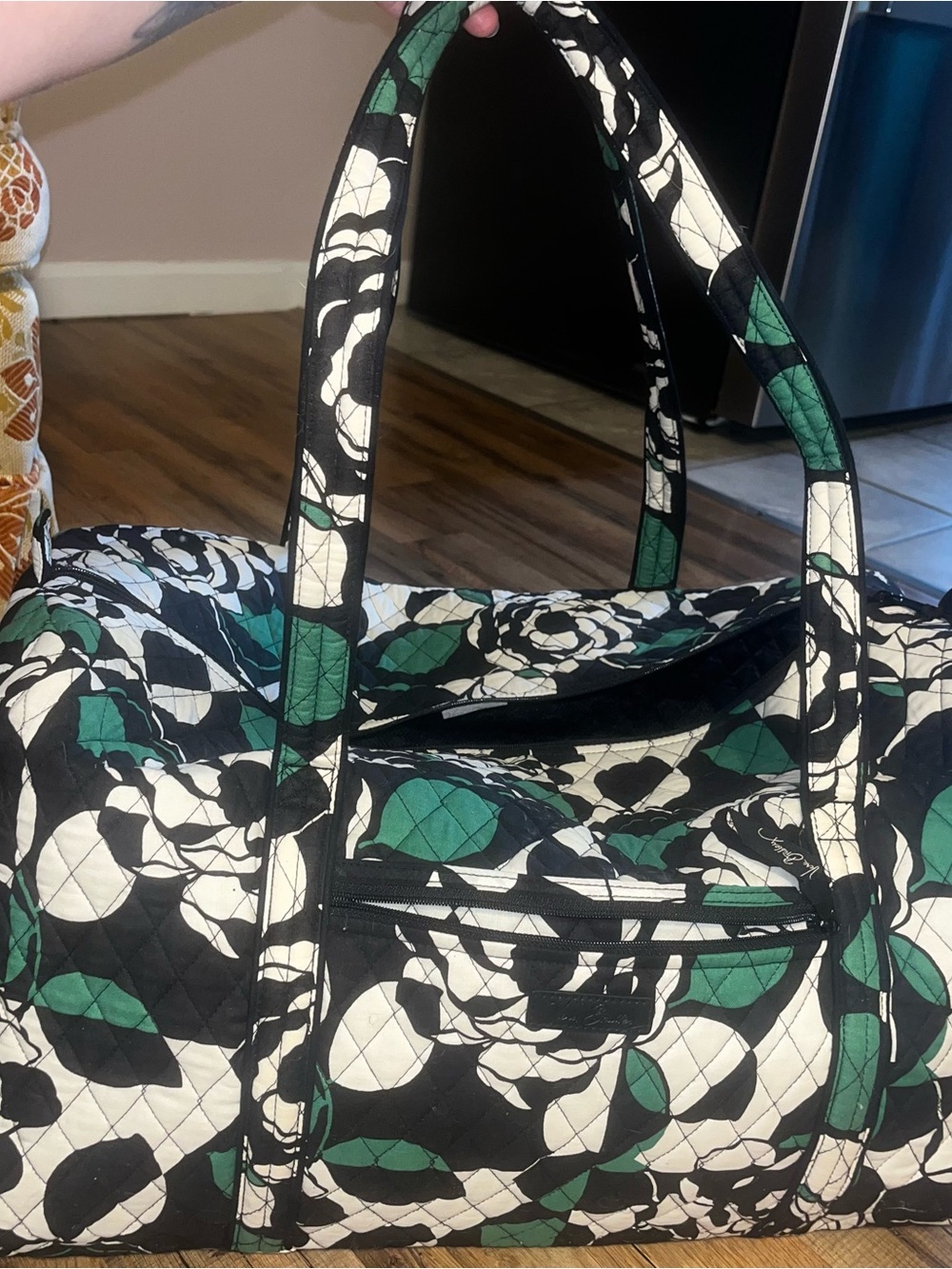Vera Bradley Black White and Green Quilted Travel Duffel